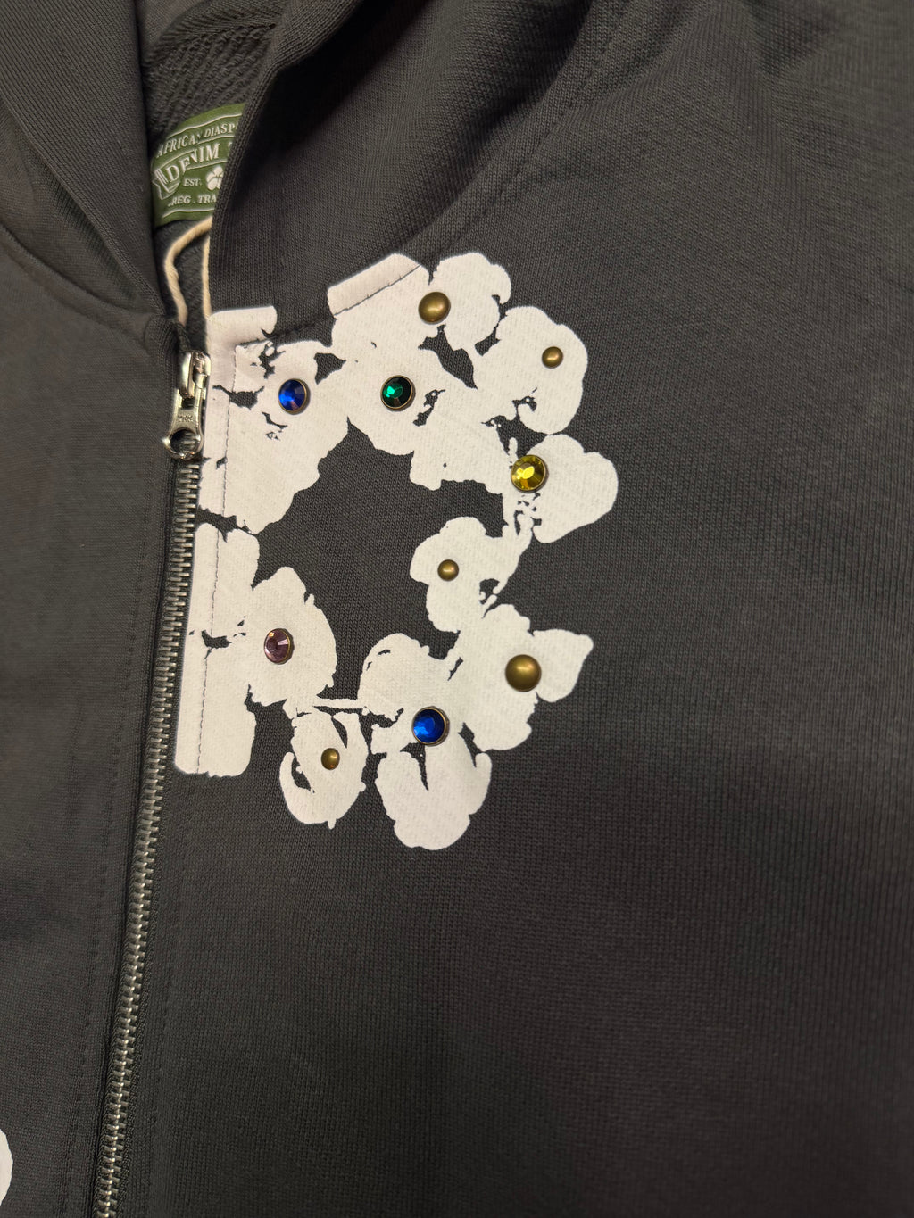 Denim Tears Rhinestone Cotton Wreath Zip Up Hoodie