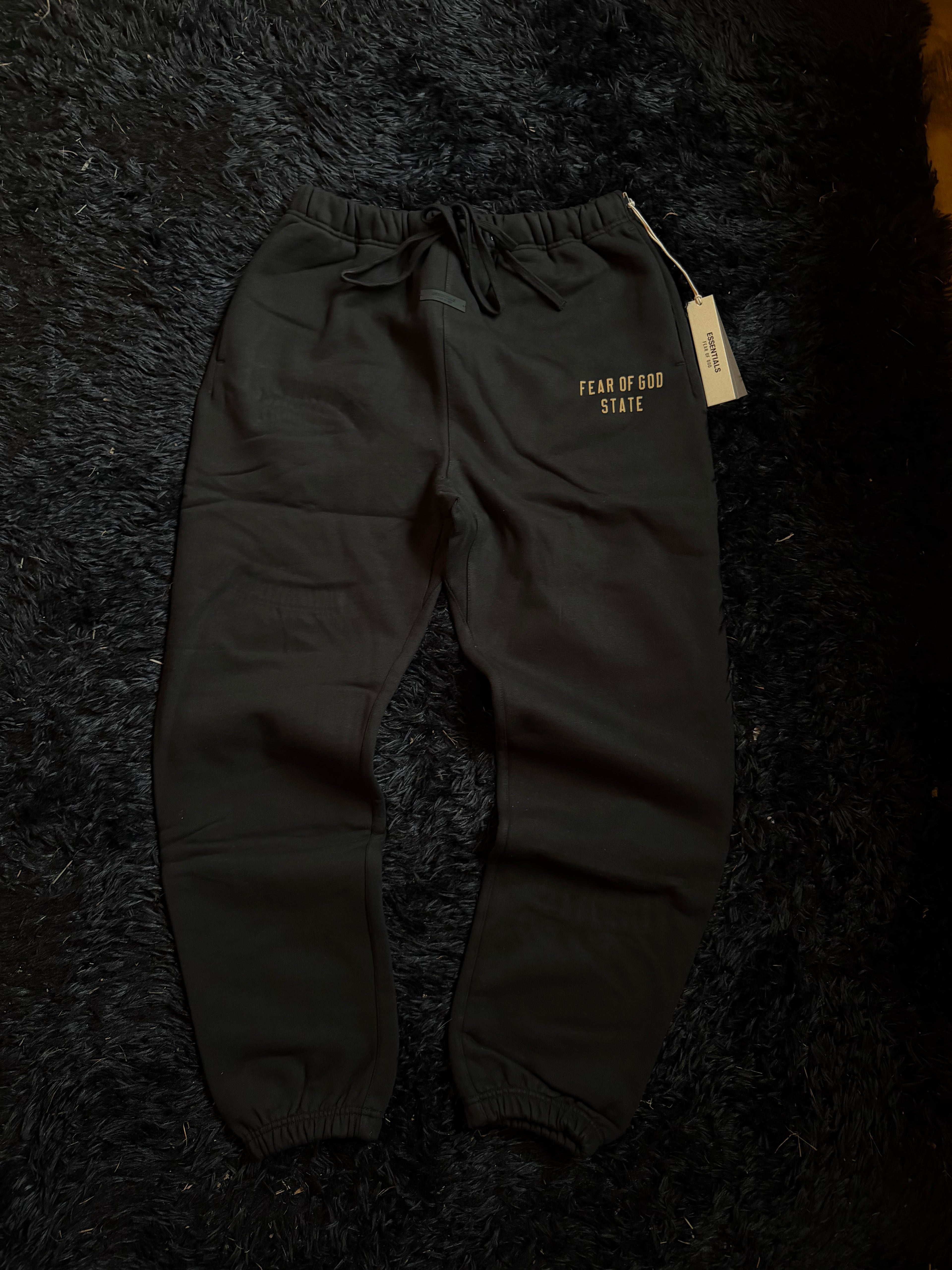 Fear of God Essentials Sweatpants – Black “Fear of God State” Logo
