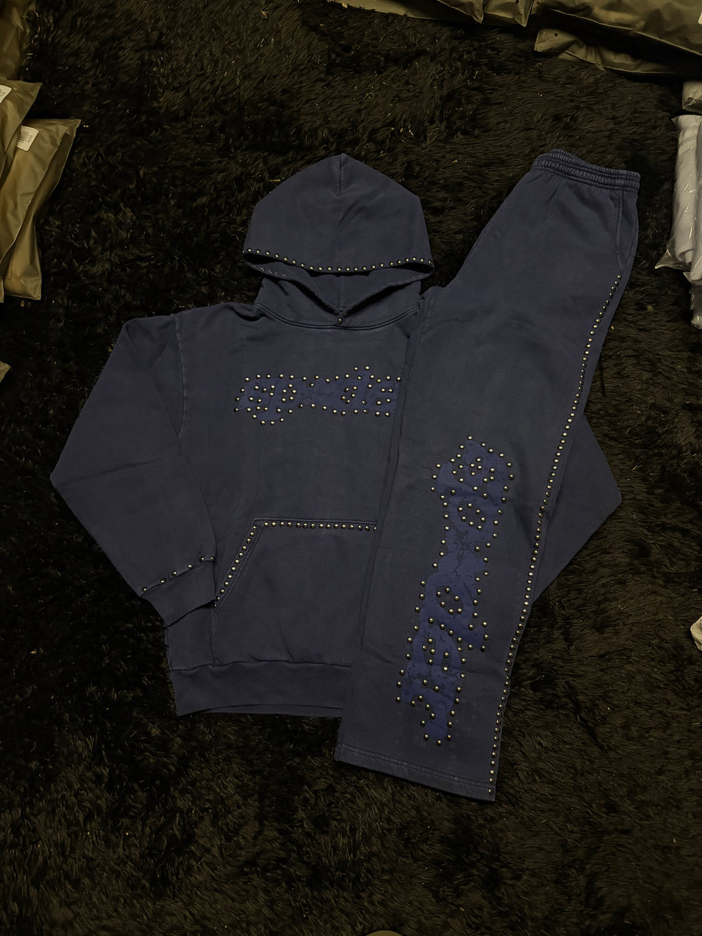 Sp5der Punk V3 Studded Sweatsuit Blue