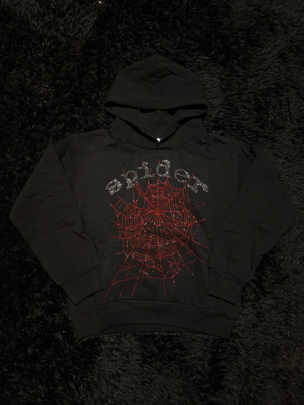 Sp5der OG Rhinestone Web V2 Hoodie – Black