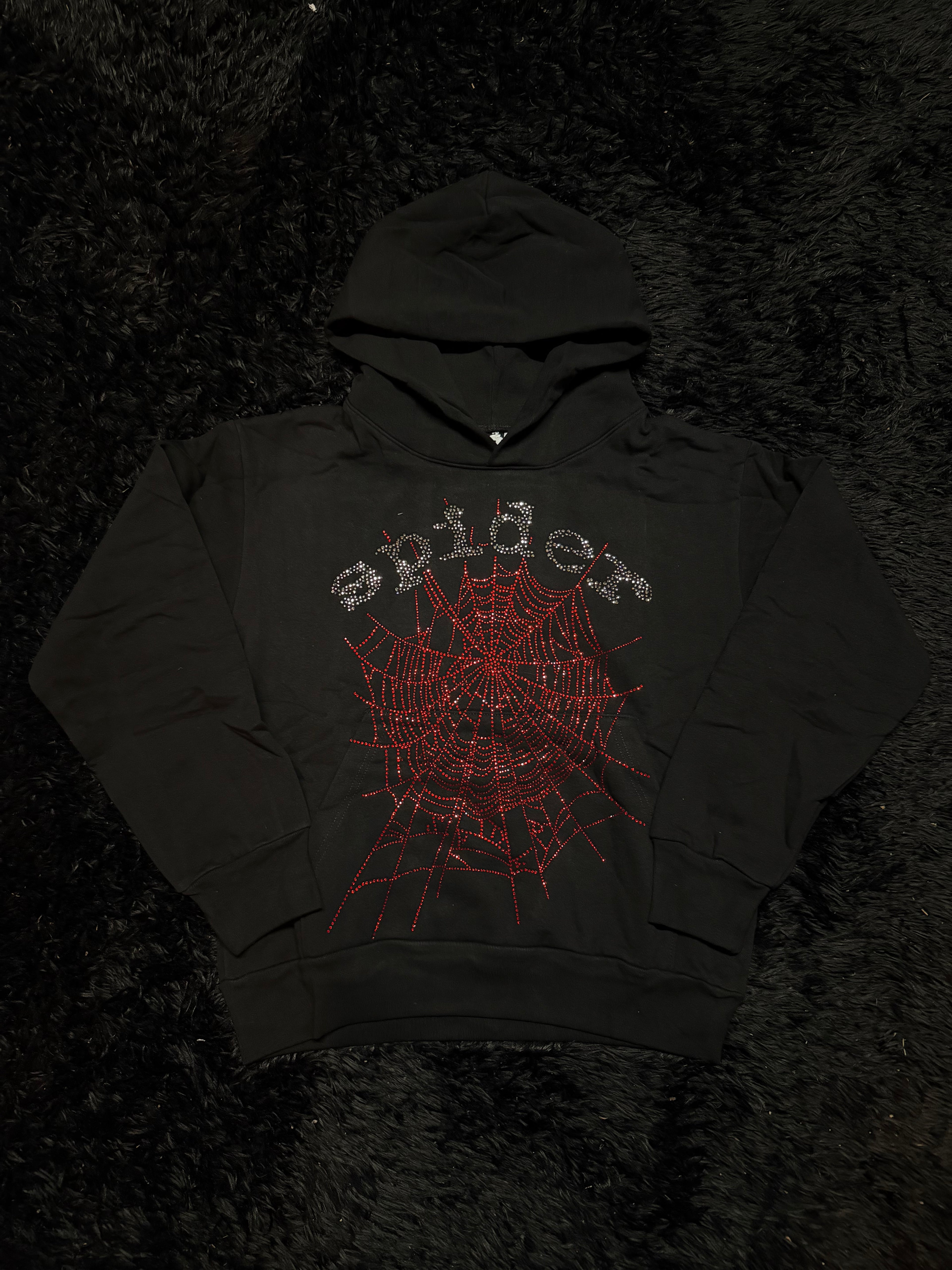 Sp5der OG Rhinestone Web V2 Hoodie – Black
