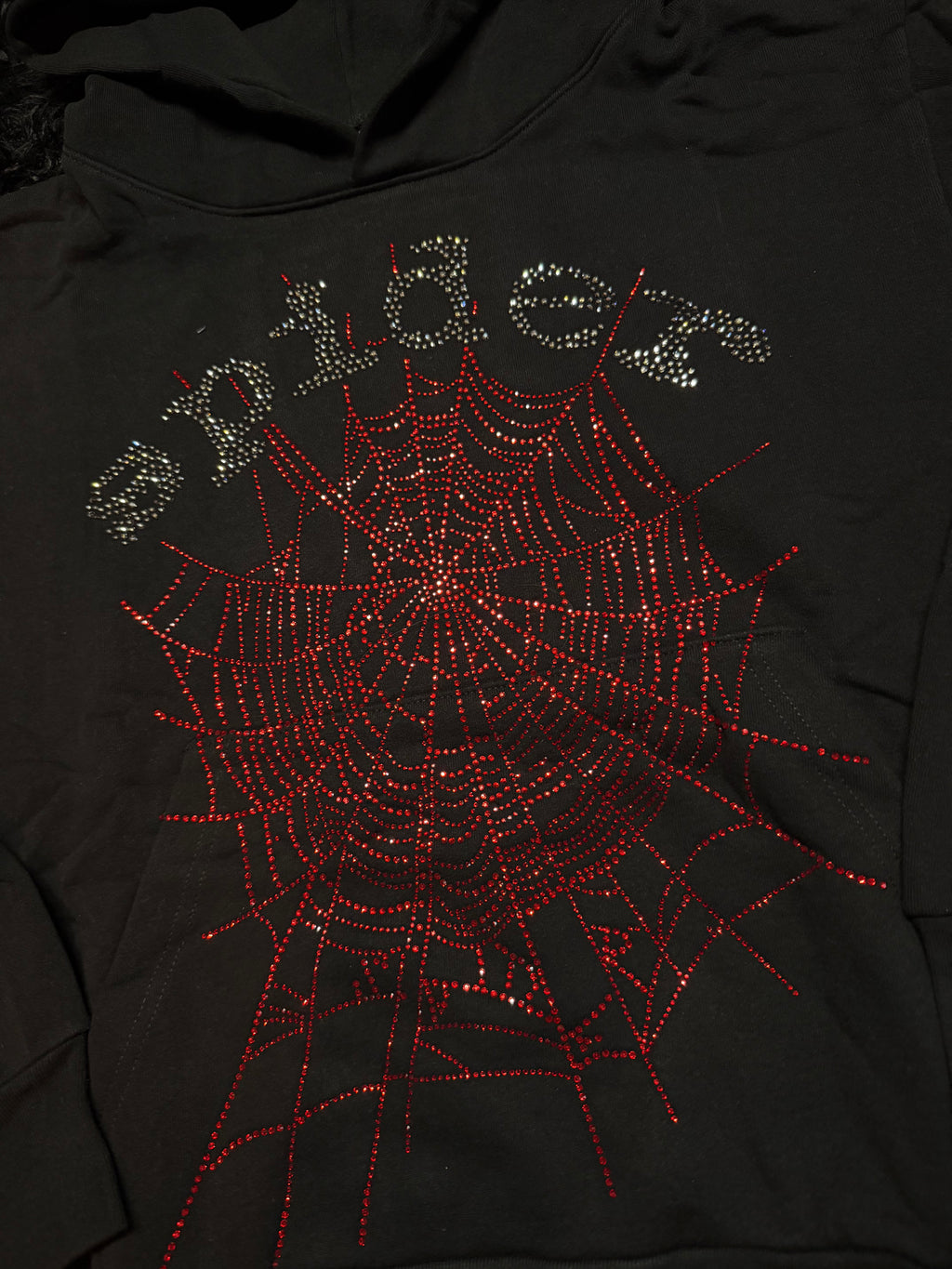Sp5der OG Rhinestone Web V2 Hoodie – Black