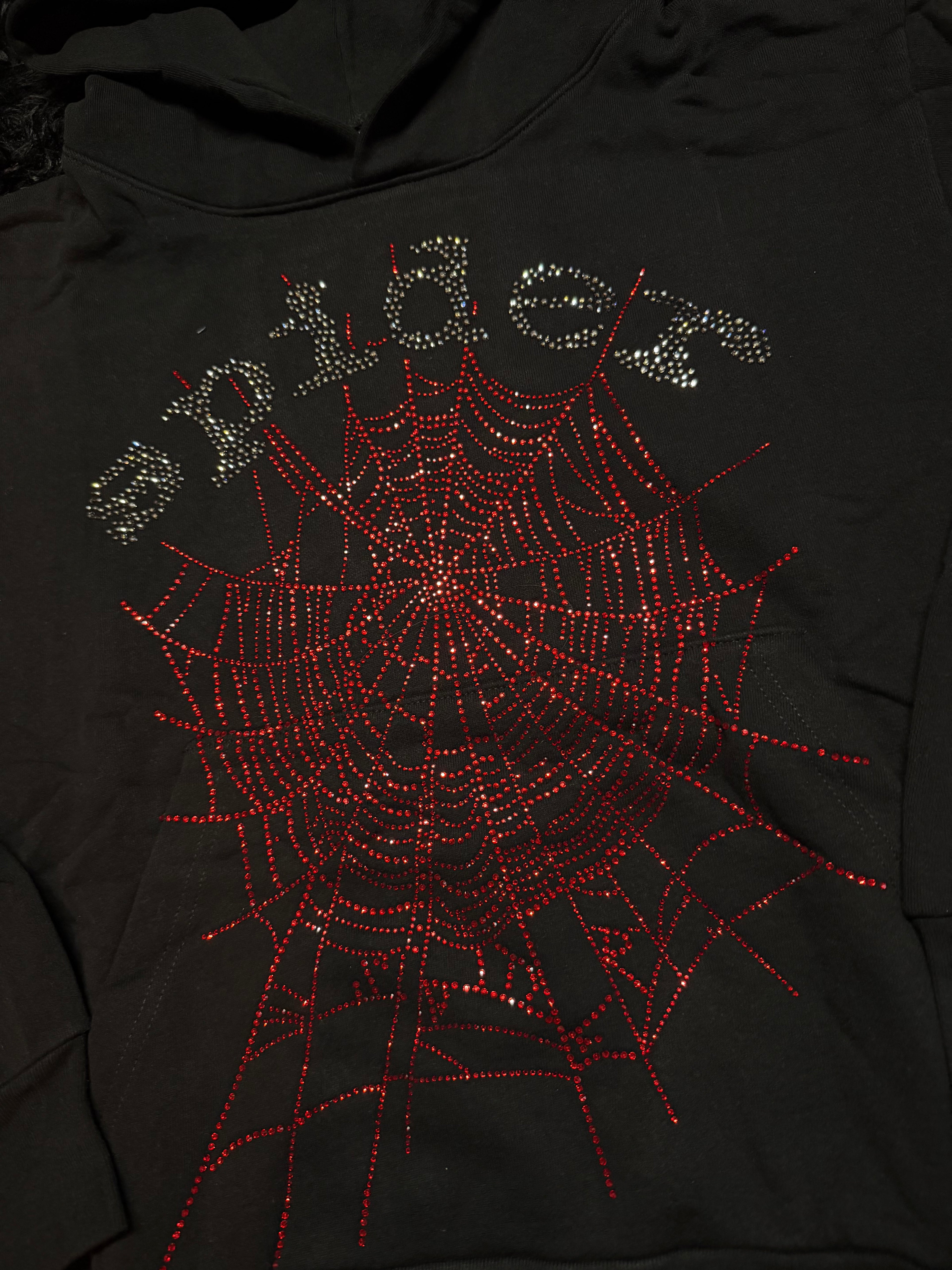 Sp5der OG Rhinestone Web V2 Hoodie – Black