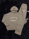 Fear of God Essentials “University” Sweatsuit – Grey Arched Logo Set