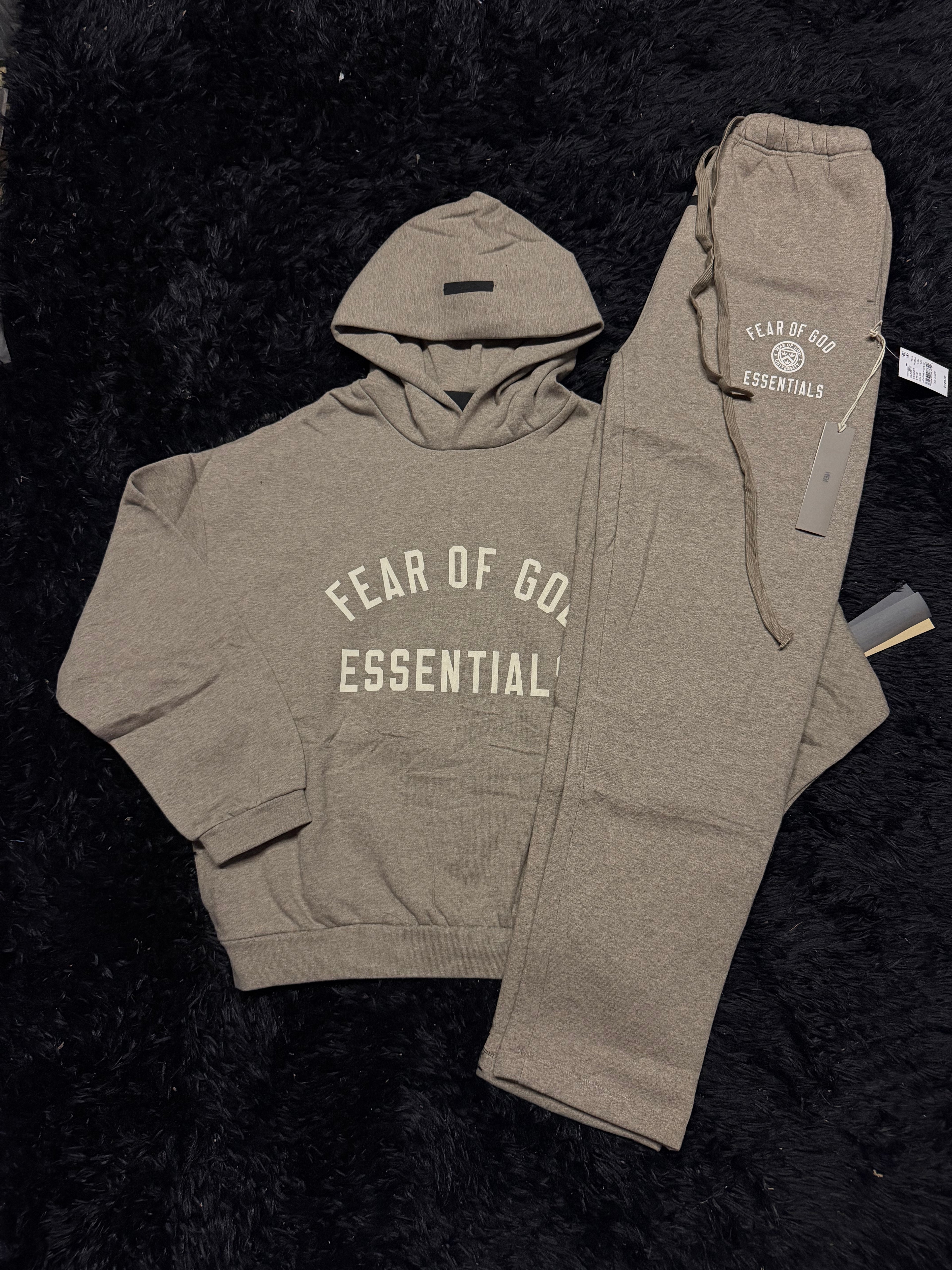 Fear of God Essentials “University” Sweatsuit – Grey Arched Logo Set