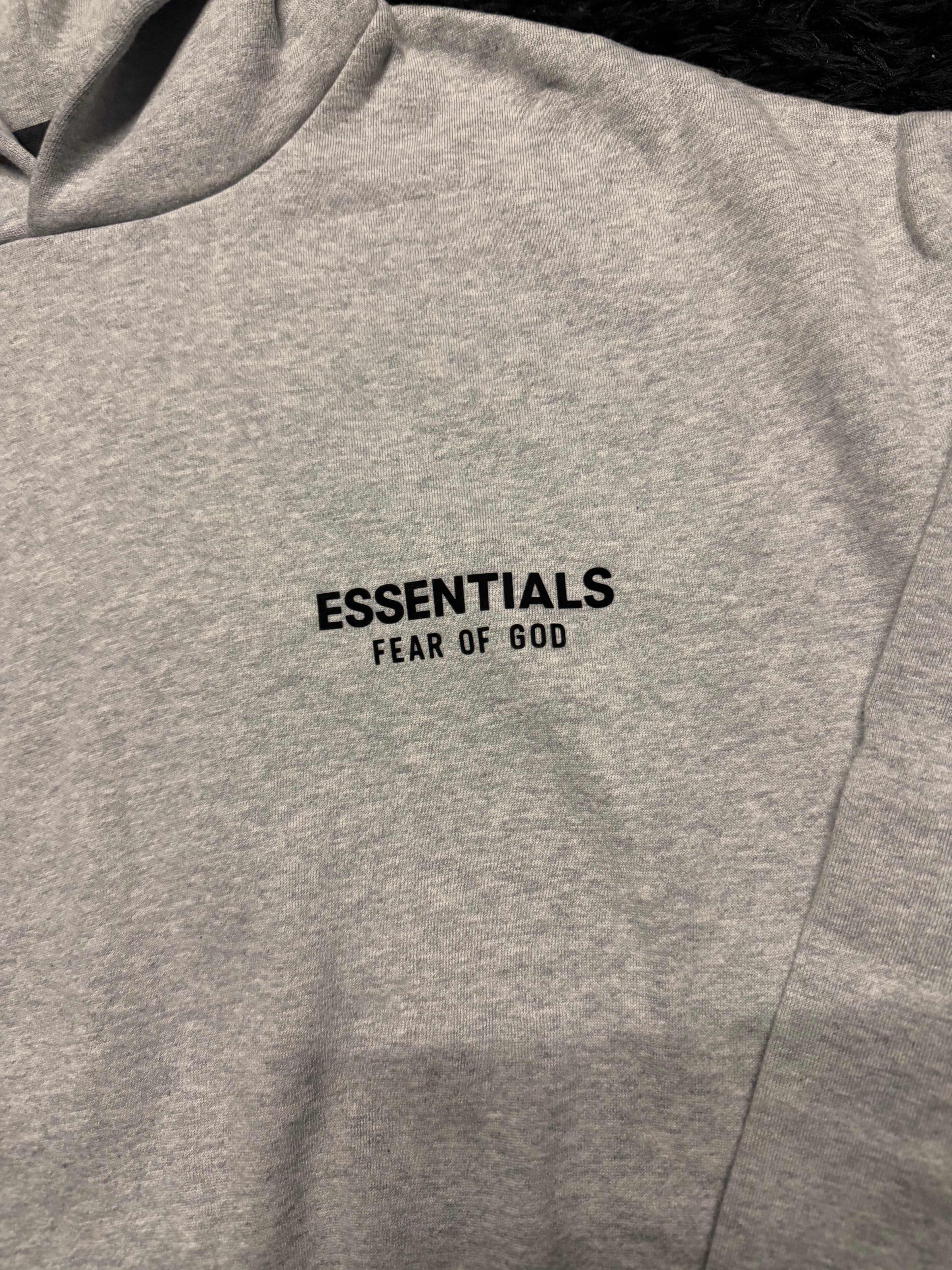 Fear of God Essentials Sweatsuit – Grey Hoodie & Sweatpants Set with Black Logo