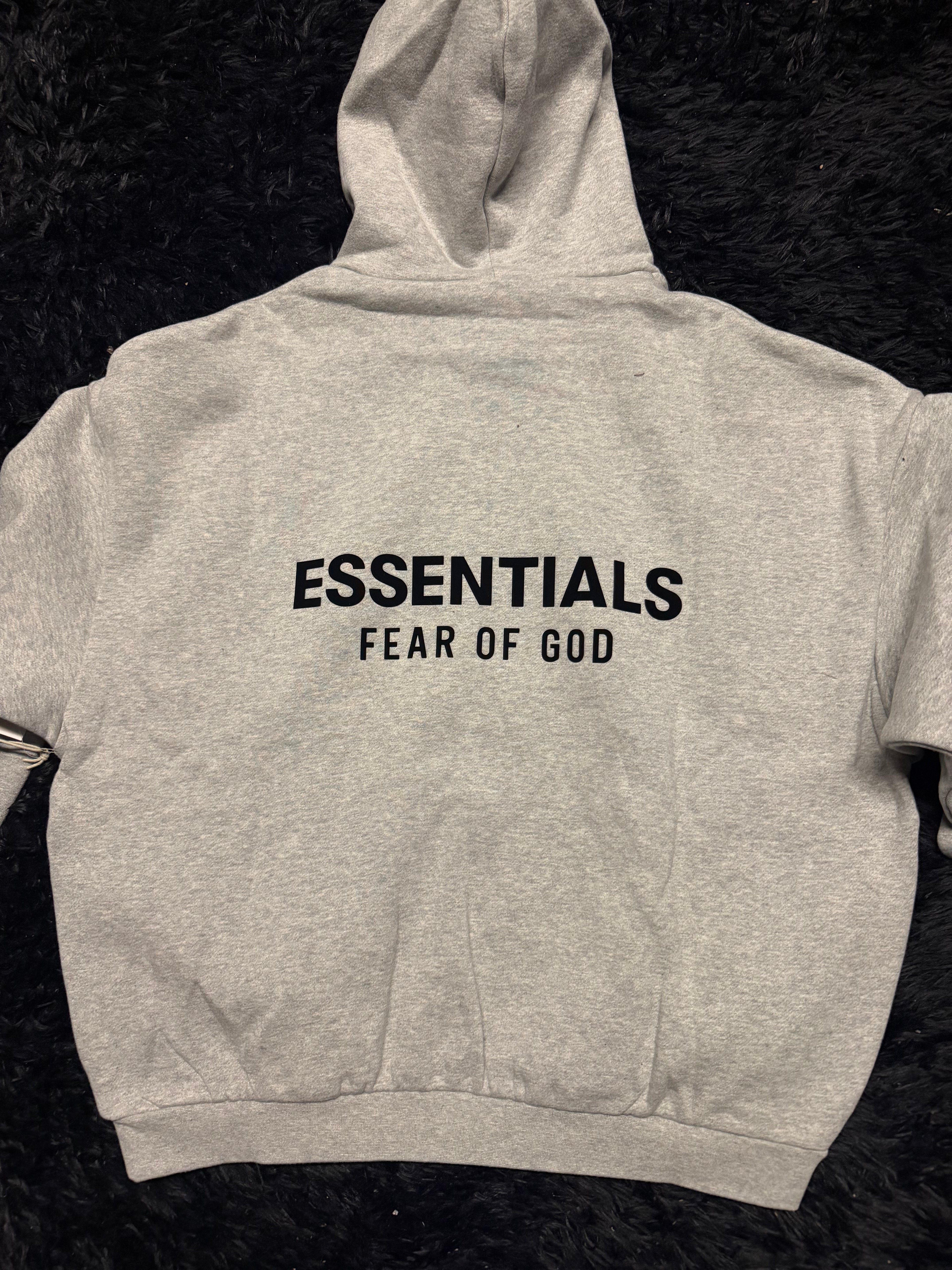 Fear of God Essentials Sweatsuit – Grey Hoodie & Sweatpants Set with Black Logo