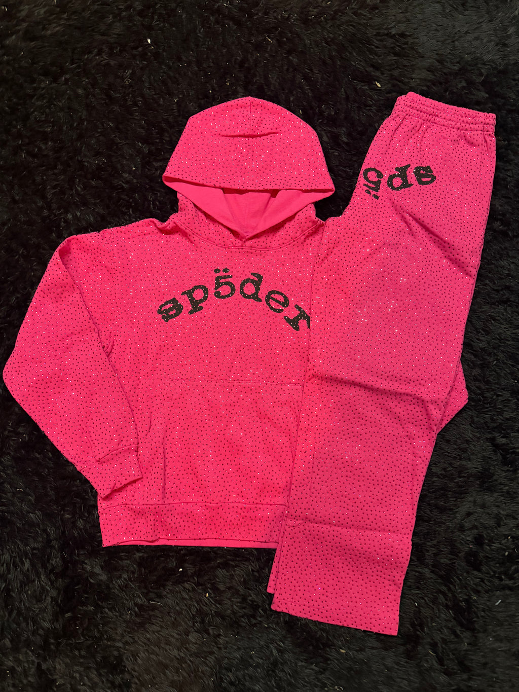 Sp5der VVS Rhinestone Sweatsuit – Pink Full Set (Hoodie & Sweatpants)