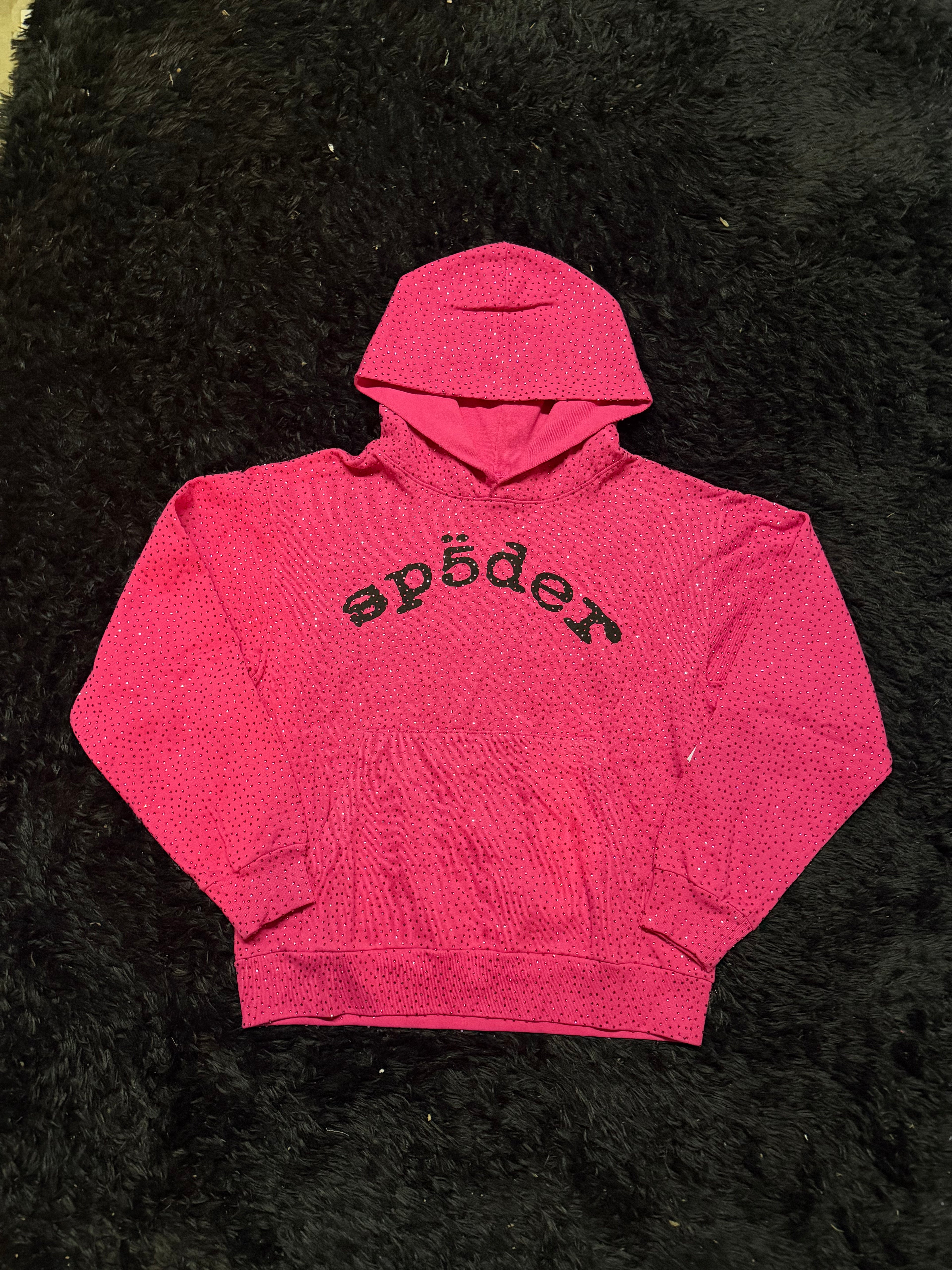 Sp5der VVS Rhinestone Sweatsuit – Pink Full Set (Hoodie & Sweatpants)