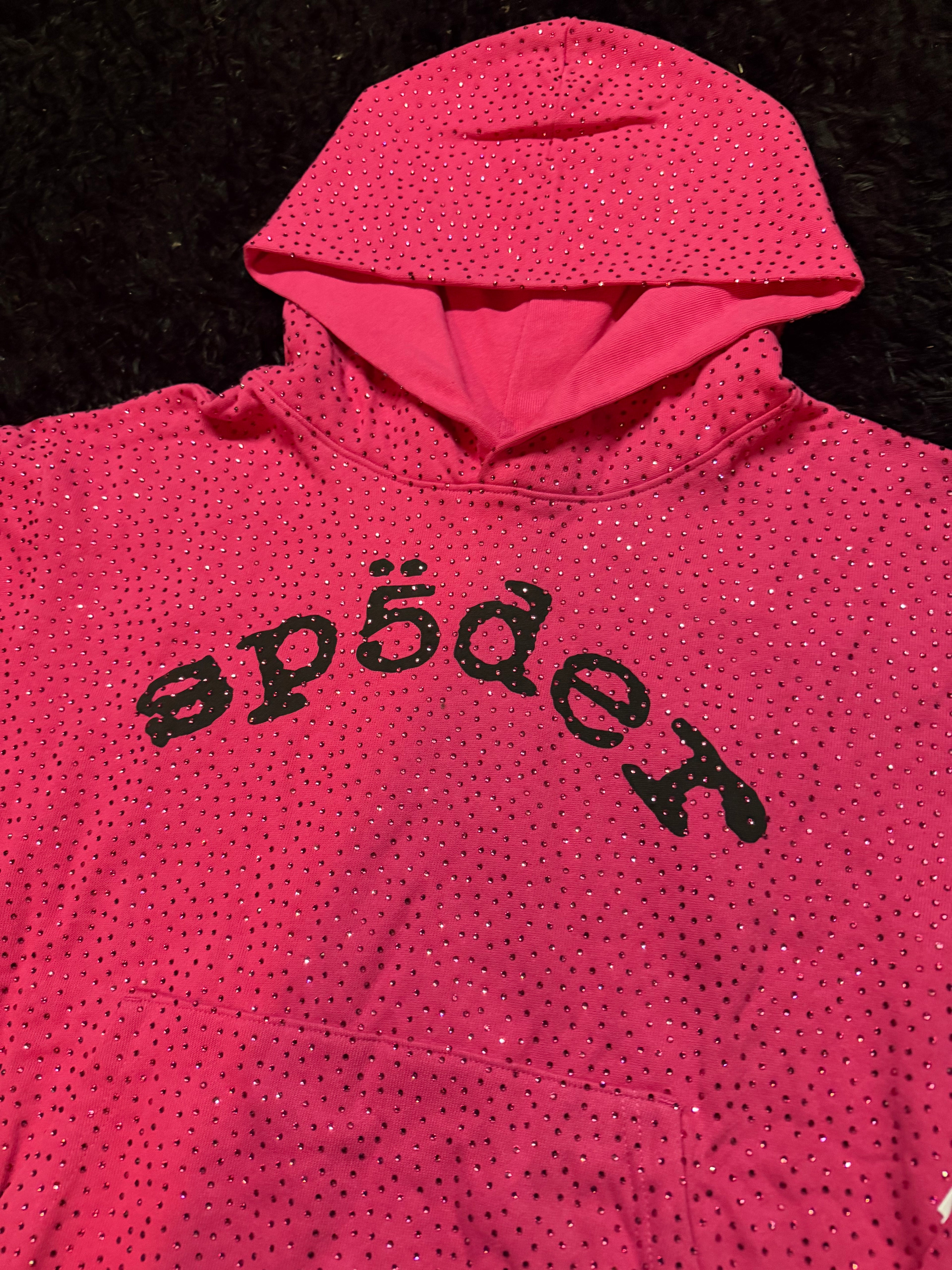 Sp5der VVS Rhinestone Hoodie – Pink