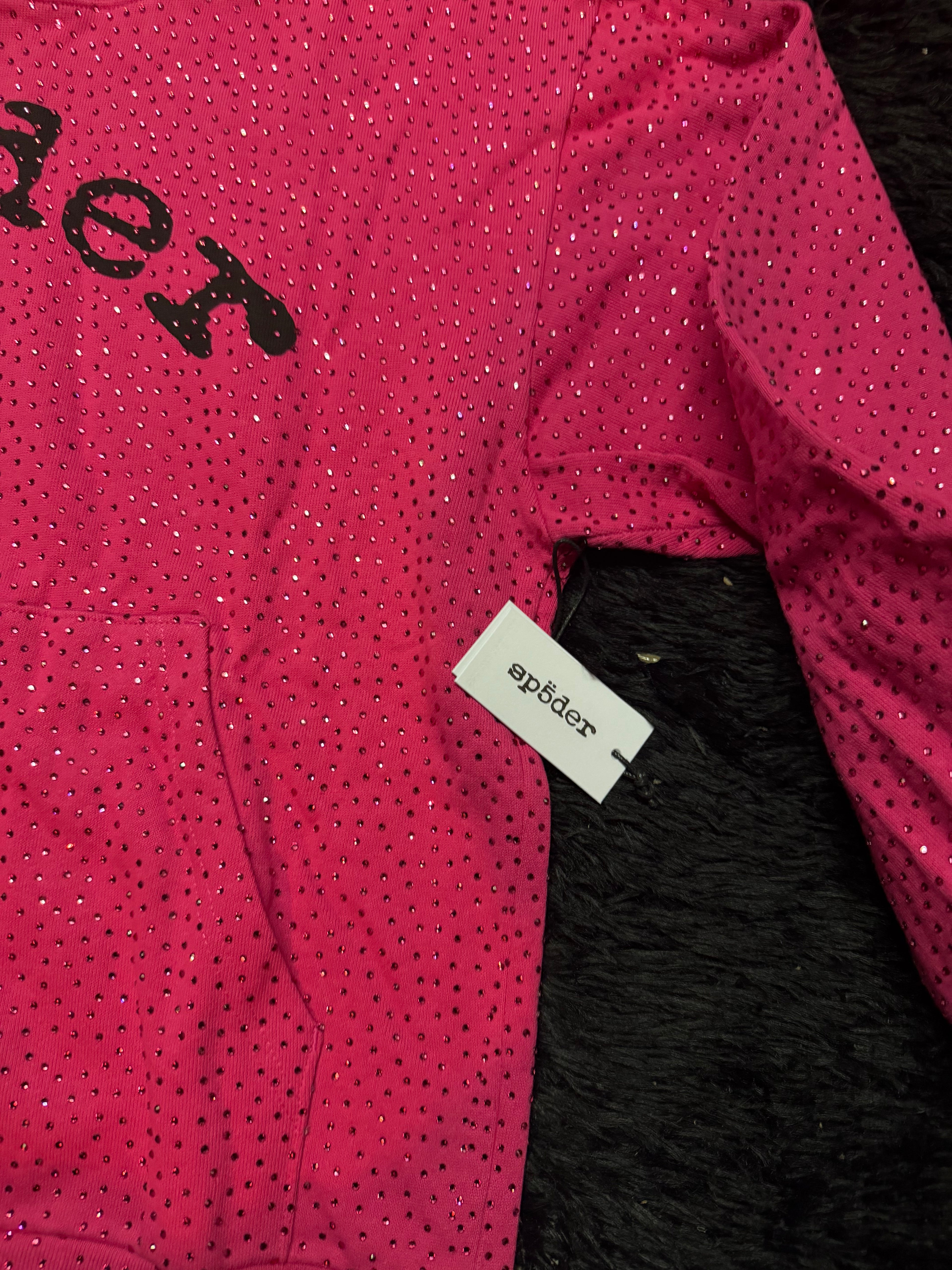 Sp5der VVS Rhinestone Hoodie – Pink