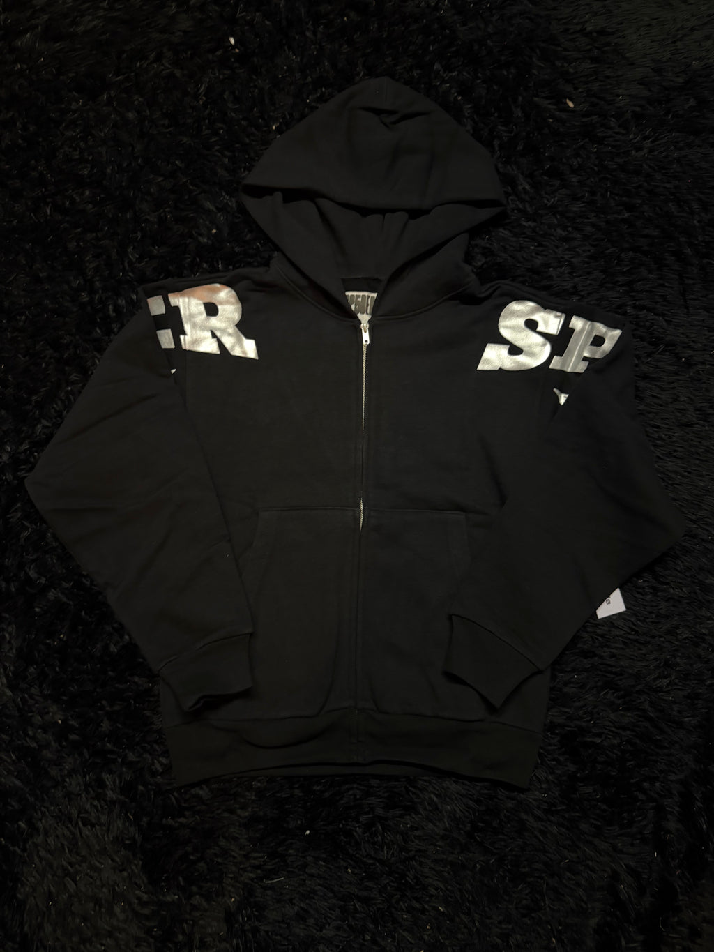 Sp5der MX555 Zip Hoodie – Black / Silver Star Print