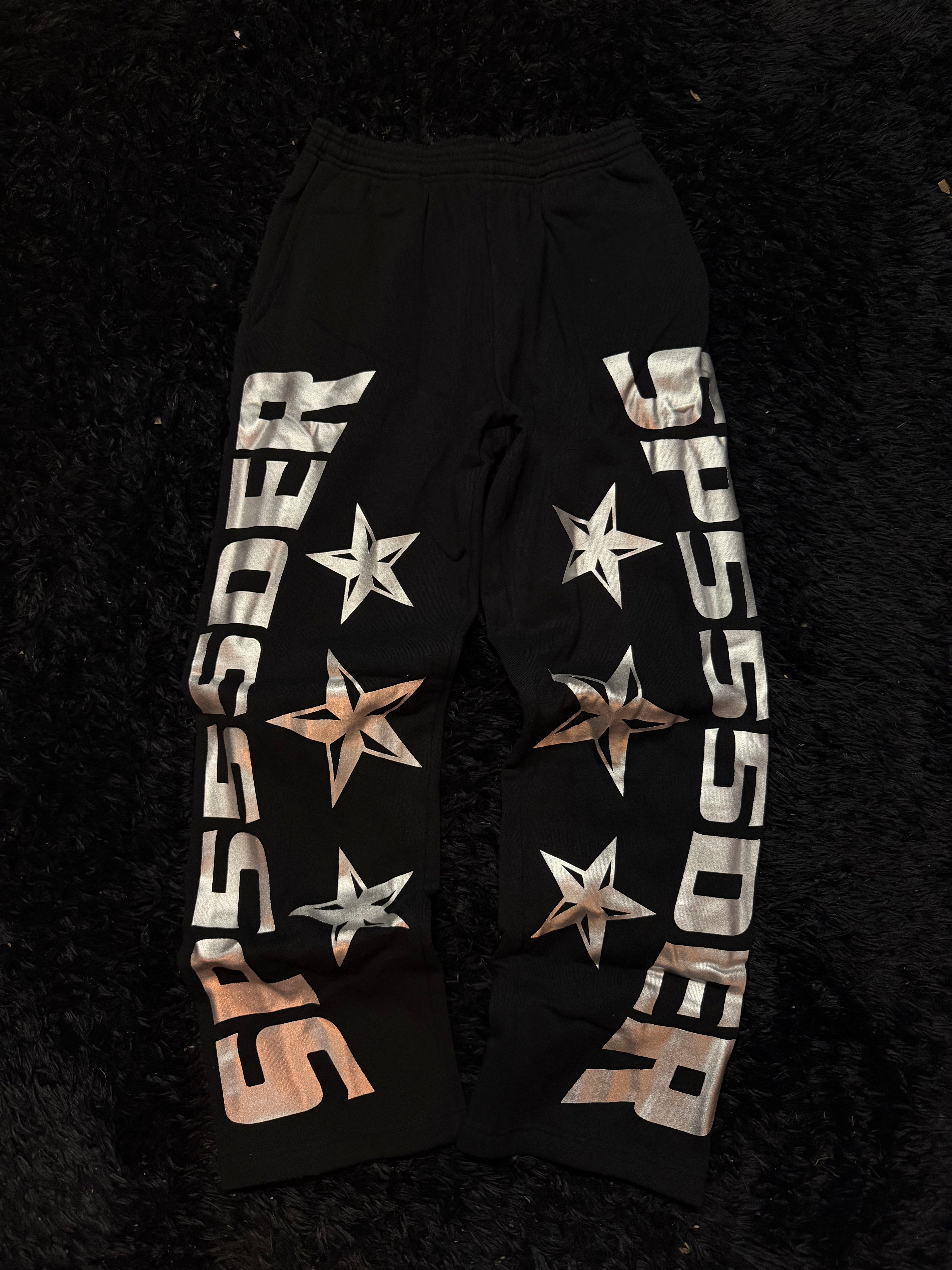Sp5der MX555 Sweatpants – Black / Silver Star Print