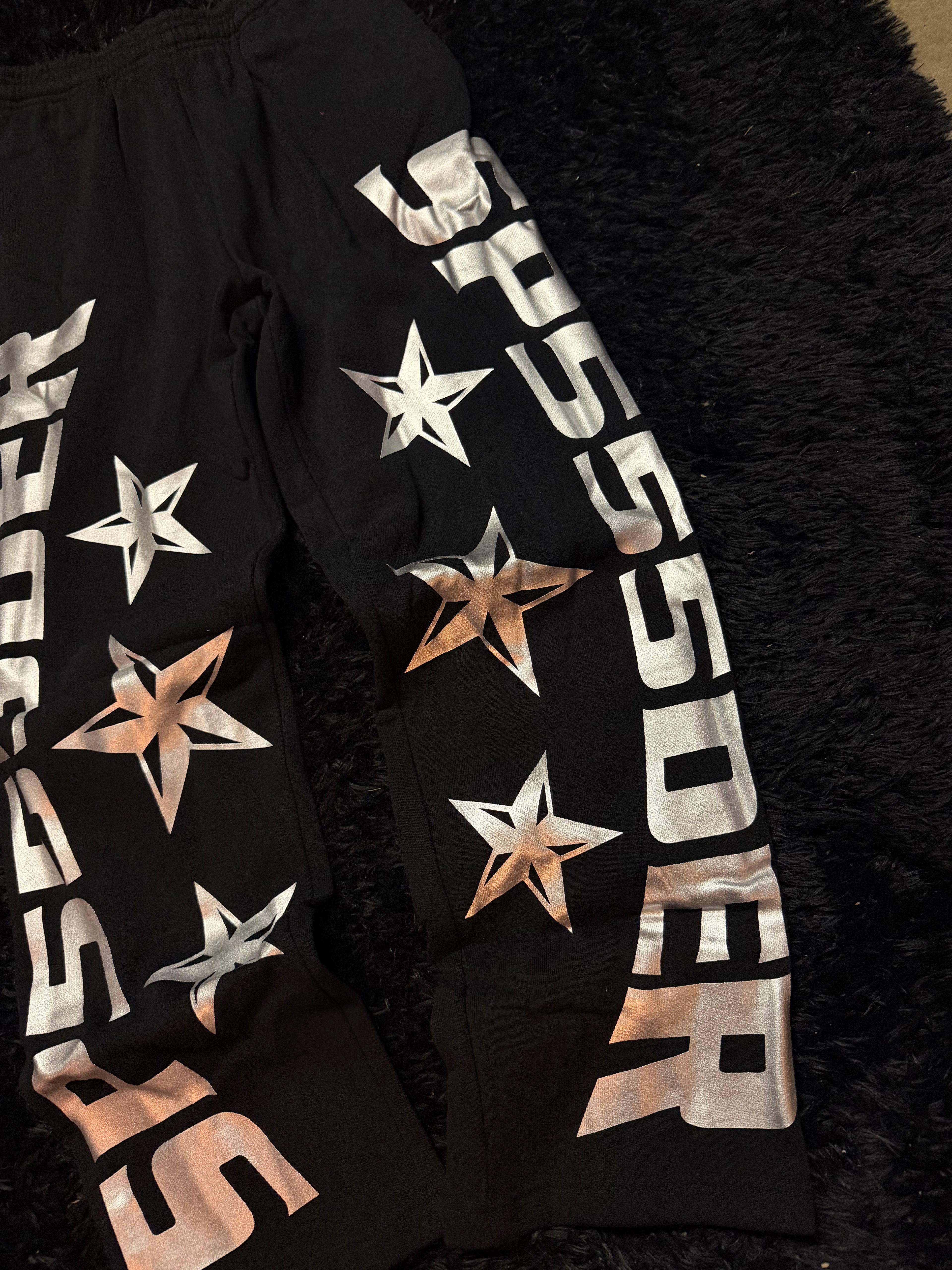 Sp5der MX555 Sweatpants – Black / Silver Star Print