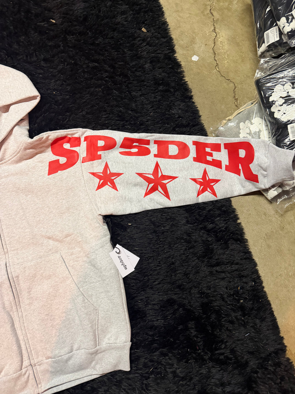 Sp5der MX555 Full Sweatsuit – Heather Grey / Red Star Print (Hoodie + Sweatpants Set)