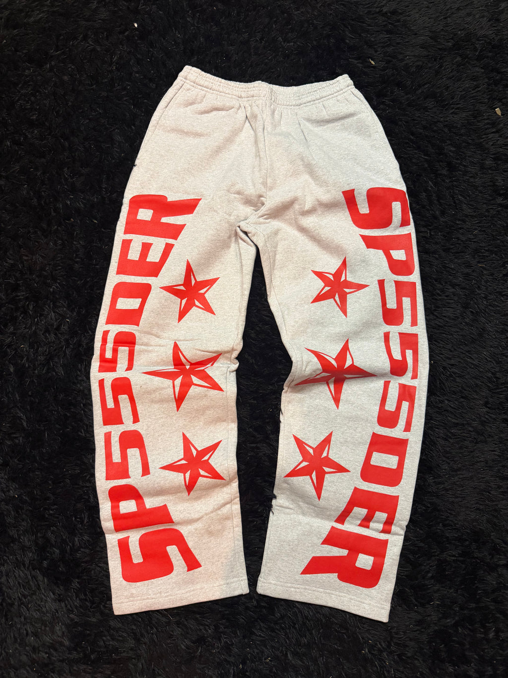 Sp5der MX555 Full Sweatsuit – Heather Grey / Red Star Print (Hoodie + Sweatpants Set)