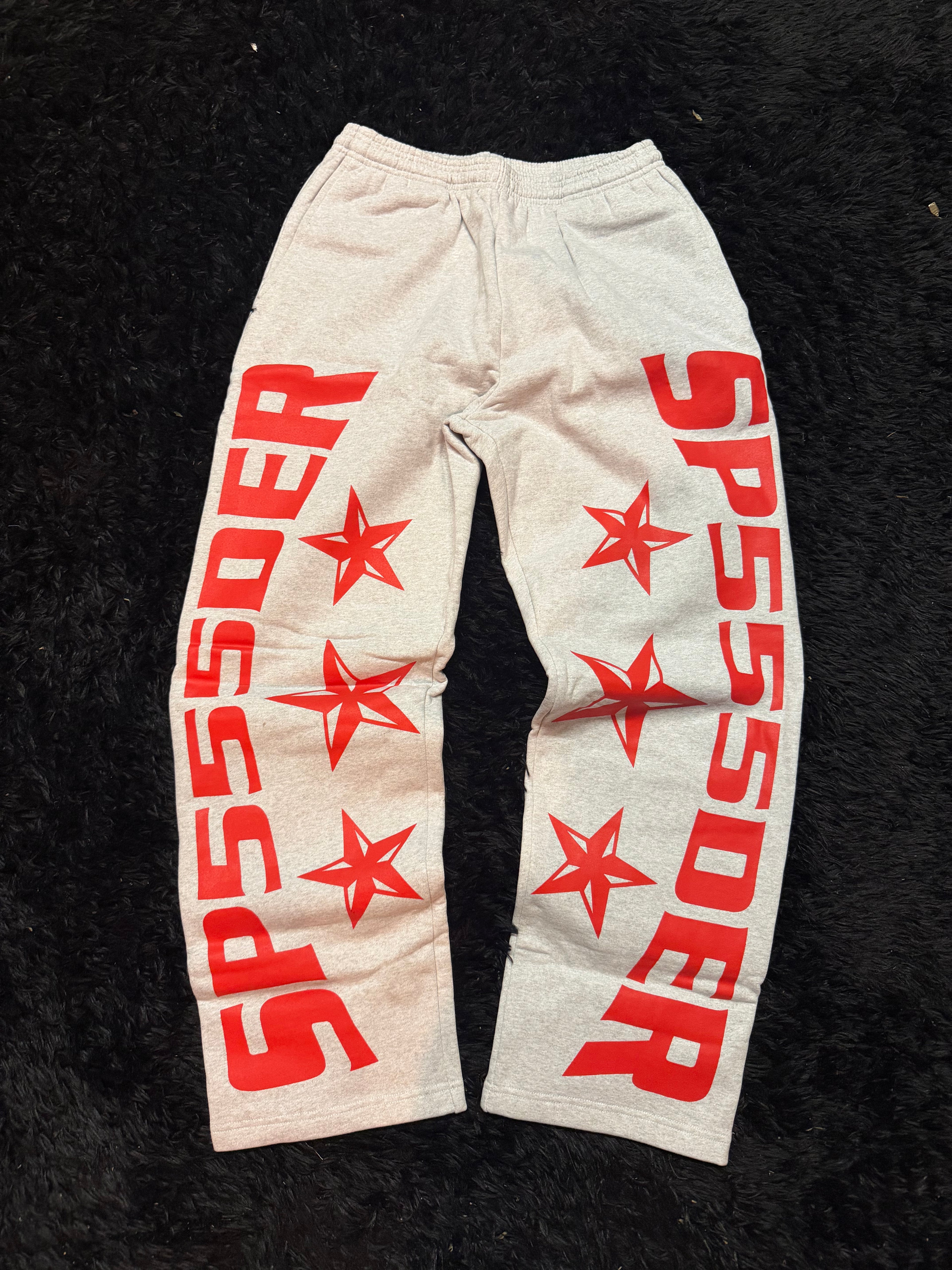 Sp5der MX555 Full Sweatsuit – Heather Grey / Red Star Print (Hoodie + Sweatpants Set)