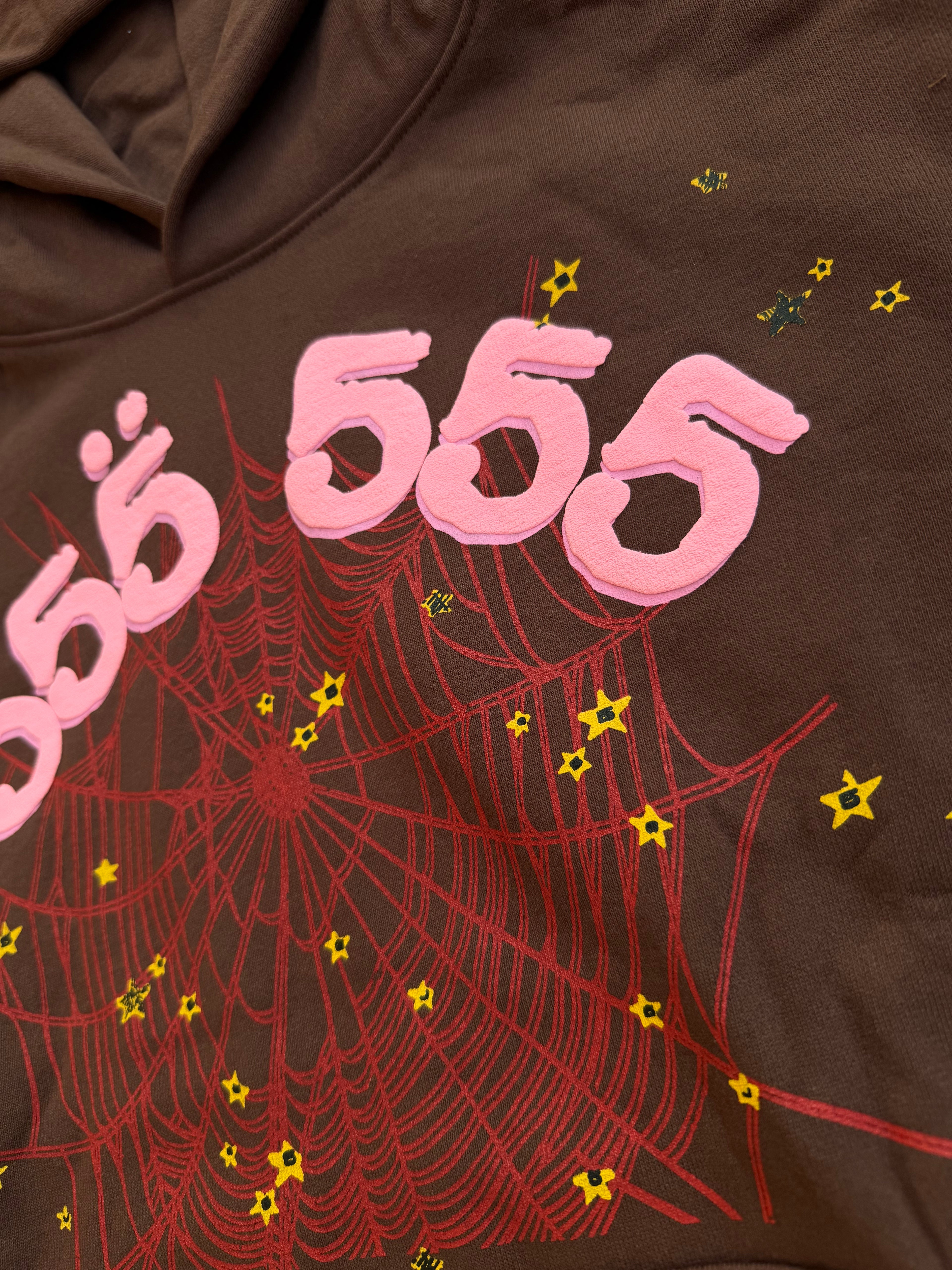 Sp5der Angel Number Hoodie Brown