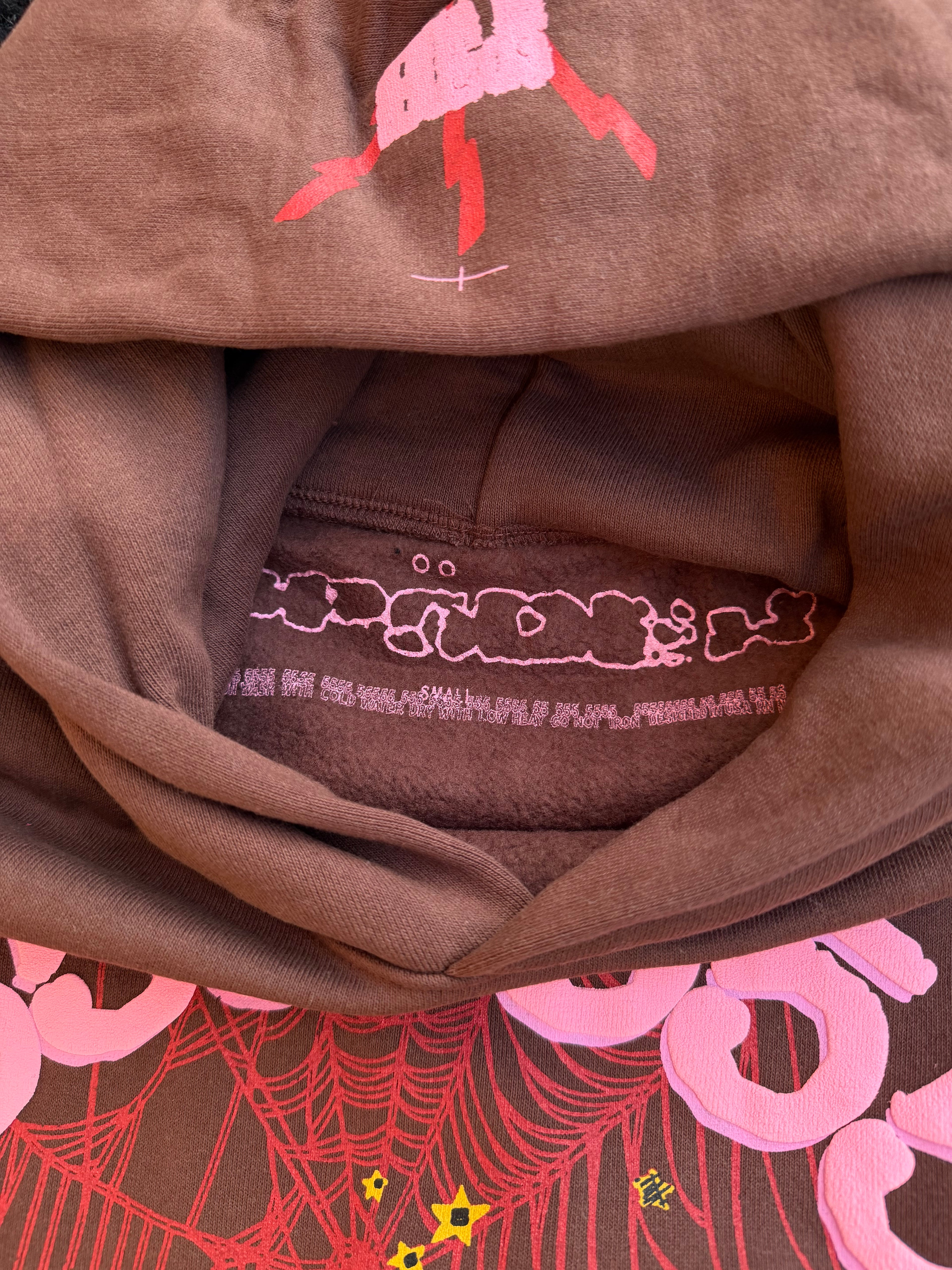 Sp5der Angel Number Hoodie Brown