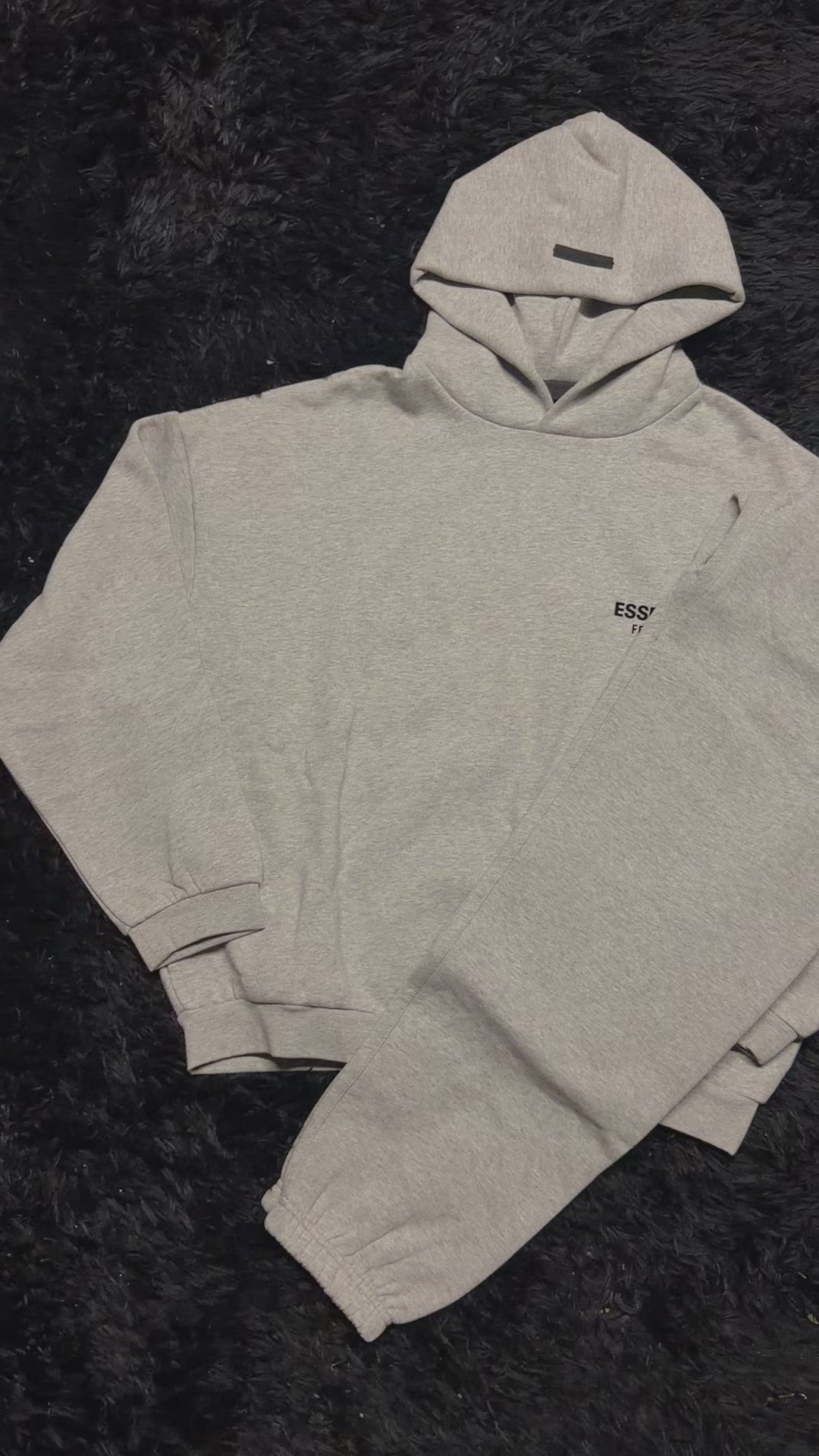 Fear of God Essentials Sweatsuit – Grey Hoodie & Sweatpants Set with Black Logo