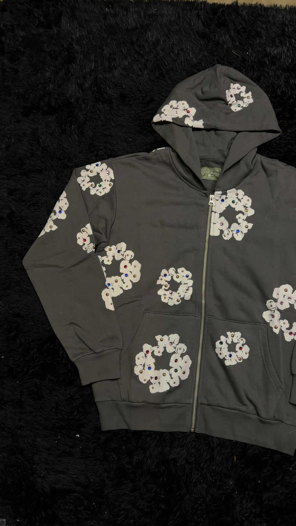 Denim Tears Rhinestone Cotton Wreath Zip Up Hoodie