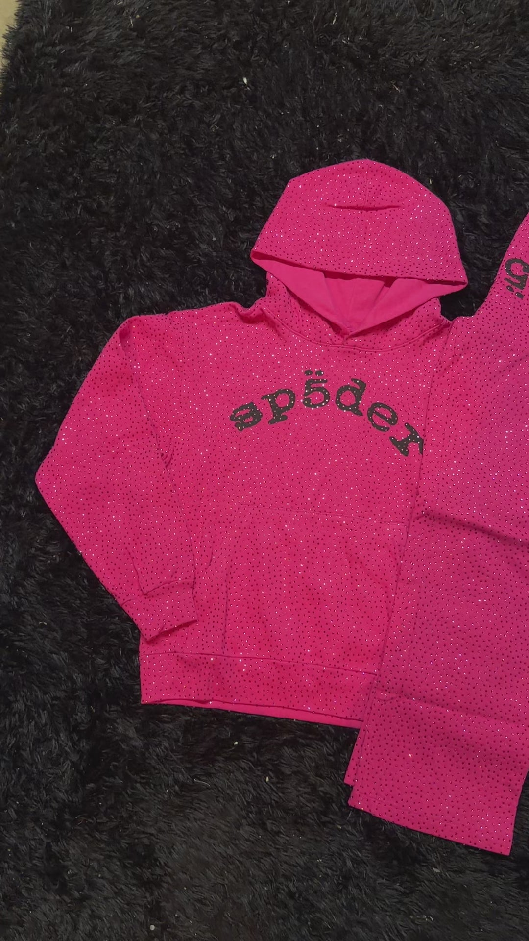Sp5der VVS Rhinestone Sweatsuit – Pink Full Set (Hoodie & Sweatpants)